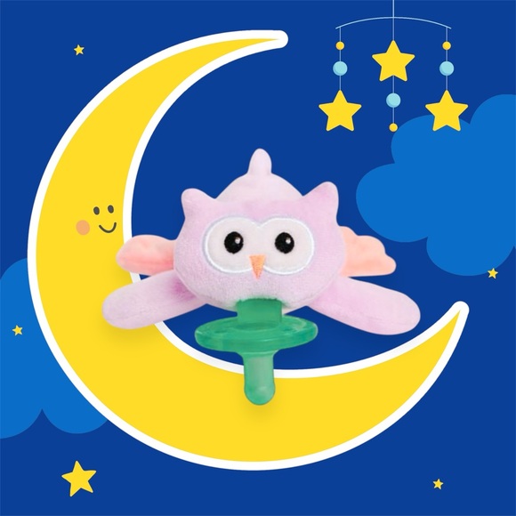 Baby Teal Pacifier With Pink Owl Plush - Picture 3 of 5